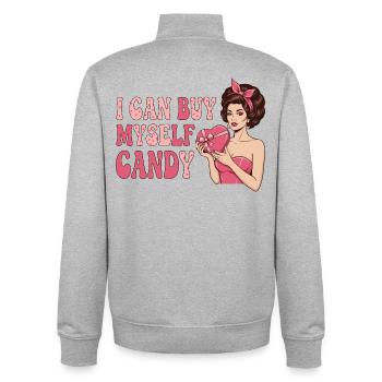 Je peux m’acheter des bonbons – design pop-art rétro - Sweat zippé unisexe en coton bio Stanley/Stella - gris chiné - Dos - AI Model Male 185 light (185cm)