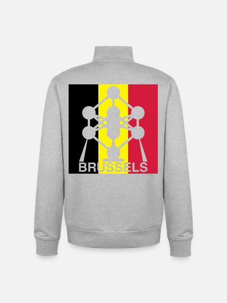Brussels Atomium – Belgian Flag Square Icon - Unisex Organic Zip Sweatshirt by Stanley/Stella - heather grey