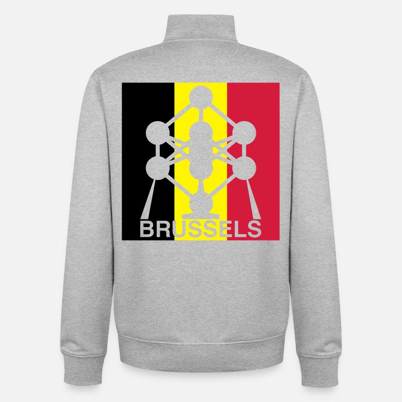 Brussels Atomium – Belgian Flag Square Icon - Unisex Organic Zip Sweatshirt by Stanley/Stella - heather grey