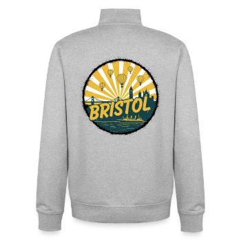 Bristol City Skyline Vintage Badge Art - Unisex Organic Zip Sweatshirt by Stanley/Stella - heather grey - Back - AI Model Male 185 light (185cm)