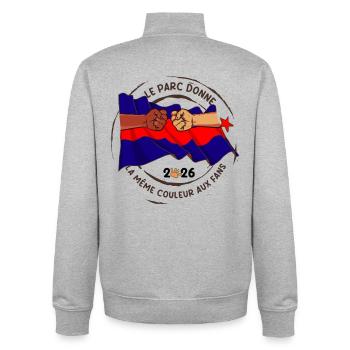 Le_Parc_donne_la_meme_couleur_aux_fans - Sweat zippé unisexe en coton bio Stanley/Stella - gris chiné - Dos - AI Model Male 185 light (185cm)