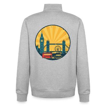 London City Skyline Big Ben Vintage Badge - Unisex Organic Zip Sweatshirt by Stanley/Stella - heather grey - Back - AI Model Male 185 light (185cm)