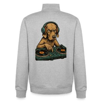 Weimaraner DJ Retro – Hund mit KopfhörernWeimarane - Unisex Organic Zip Sweatshirt von Stanley/Stella - Grau meliert - Hinten - AI Model Male 185 light (185cm)