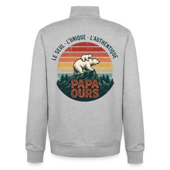Papa Ours Montagne Retro Soleil - Sweat zippé unisexe en coton bio Stanley/Stella - gris chiné - Dos - AI Model Male 185 light (185cm)