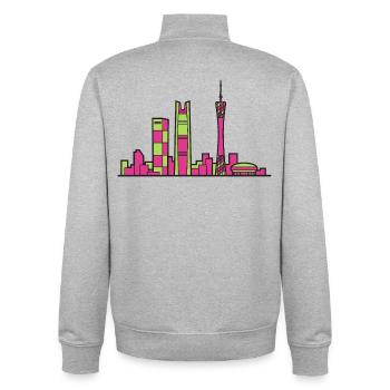 Silhouette de la tour de la ville de Guangzhou Tower Art de lignes - Sweat zippé unisexe en coton bio Stanley/Stella - gris chiné - Dos - AI Model Male 185 light (185cm)