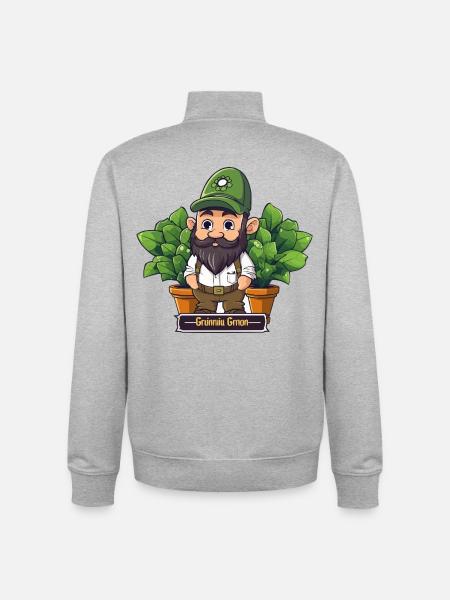 Green Gardener Gnome Comic - Unisex Organic Zip Sweatshirt by Stanley/Stella - heather grey