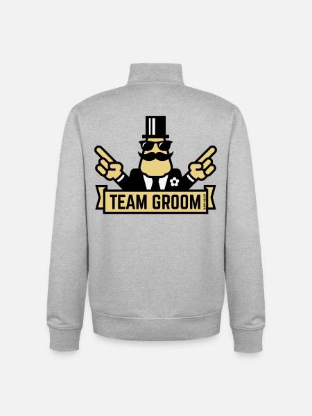 Team Groom (Pointing Stag Night Bachelor Party 3C) - Unisex Organic Zip Sweatshirt by Stanley/Stella - heather grey