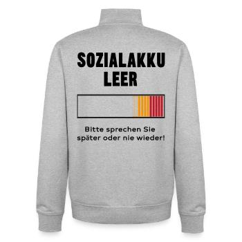 Conception de la barre de batterie énergétique - Sweat zippé unisexe en coton bio Stanley/Stella - gris chiné - Dos - AI Model Male 185 light (185cm)