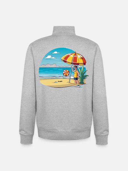 Beach vacation cartoon with umbrella - Unisex Organic Zip Sweatshirt by Stanley/Stella - heather grey