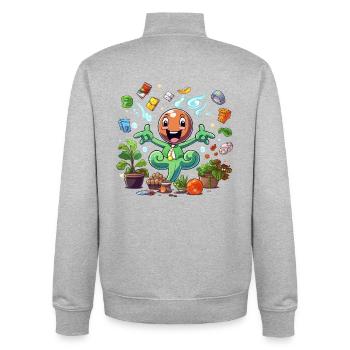 Super-héroïne plante joyeuse - Sweat zippé unisexe en coton bio Stanley/Stella - gris chiné - Dos - AI Model Male 185 light (185cm)