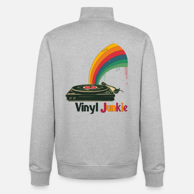 Vinyl Junkie Retro Turntable Design - Unisex Organic Zip Sweatshirt by Stanley/Stella - heather grey