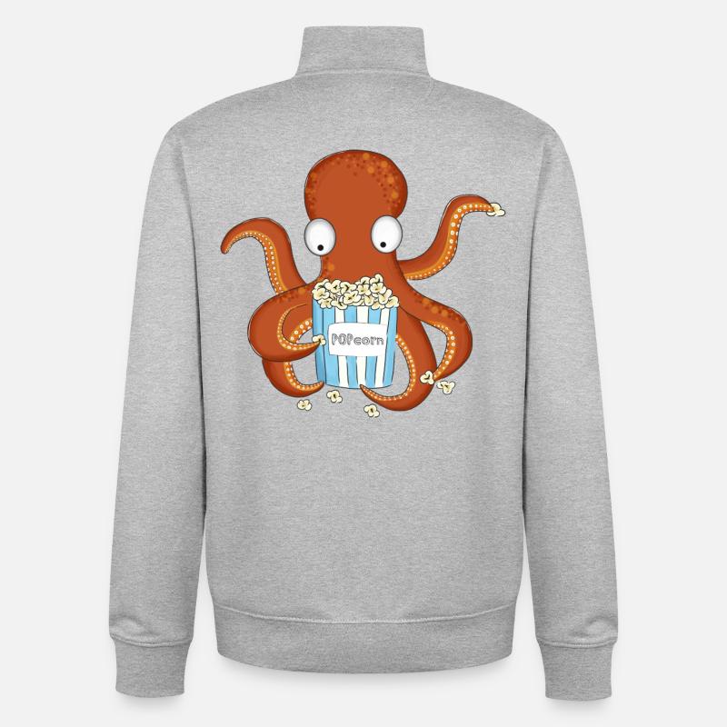 Popcorn Octopus - Unisex Organic Zip Sweatshirt by Stanley/Stella - heather grey