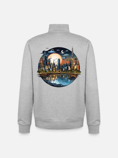 Evening Sun City Skyline CirkelDesign - Unisex Organic Zip Sweatshirt by Stanley/Stella - heather grey