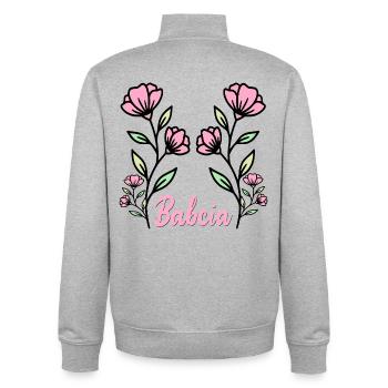 Grand-mère Fleurs - Sweat zippé unisexe en coton bio Stanley/Stella - gris chiné - Dos - AI Model Male 185 light (185cm)