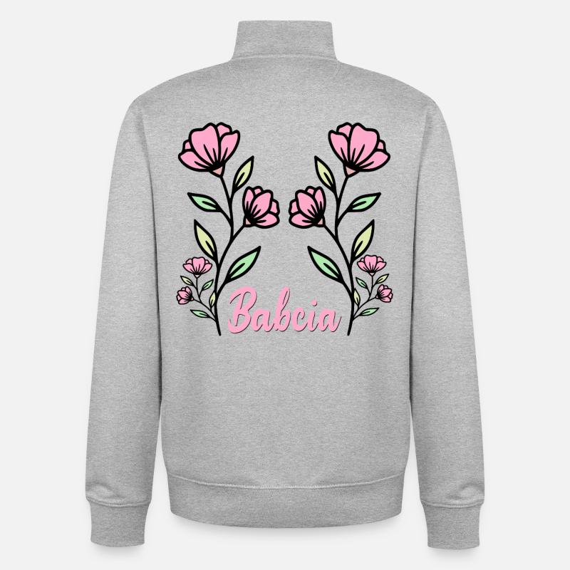 Grand-mère Fleurs - Sweat zippé unisexe en coton bio Stanley/Stella - gris chiné