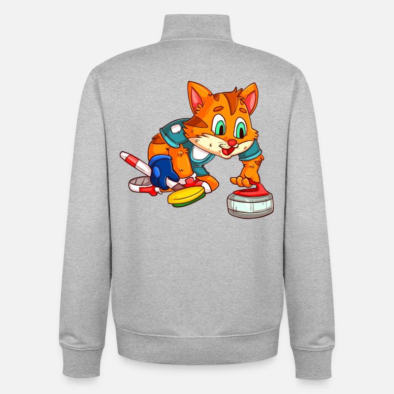 Chat Curling / Joueur de Curling Chat - Sweat zippé unisexe en coton bio Stanley/Stella - gris chiné