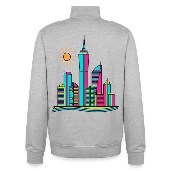 Lebendige abstrakte Stadtsilhouette Moderne farbenfrohe Kunst - Unisex Organic Zip Sweatshirt von Stanley/Stella - Grau meliert - Hinten - AI Model Male 185 light (185cm)