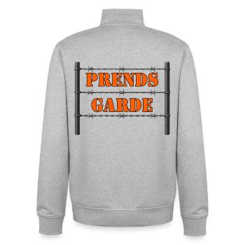 PRENDS GARDE. - Sweat zippé unisexe en coton bio Stanley/Stella - gris chiné - Dos - AI Model Male 185 light (185cm)