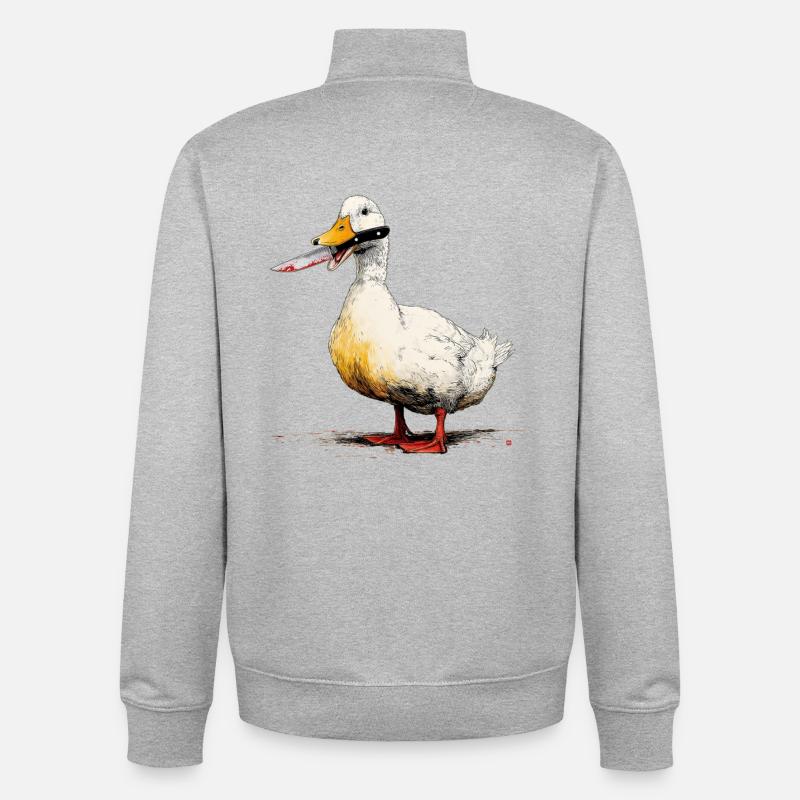 Ente mit Messer im Schnabel - Unisex Organic Zip Sweatshirt von Stanley/Stella - Grau meliert