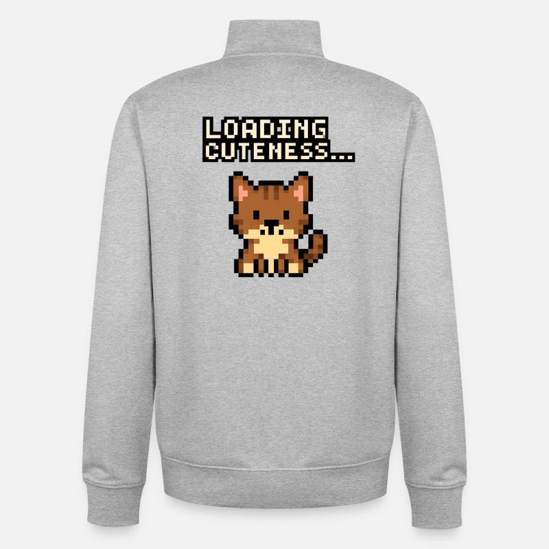 Ladezeit der Niedlichkeit Pixelkatze - Unisex Organic Zip Sweatshirt von Stanley/Stella - Grau meliert