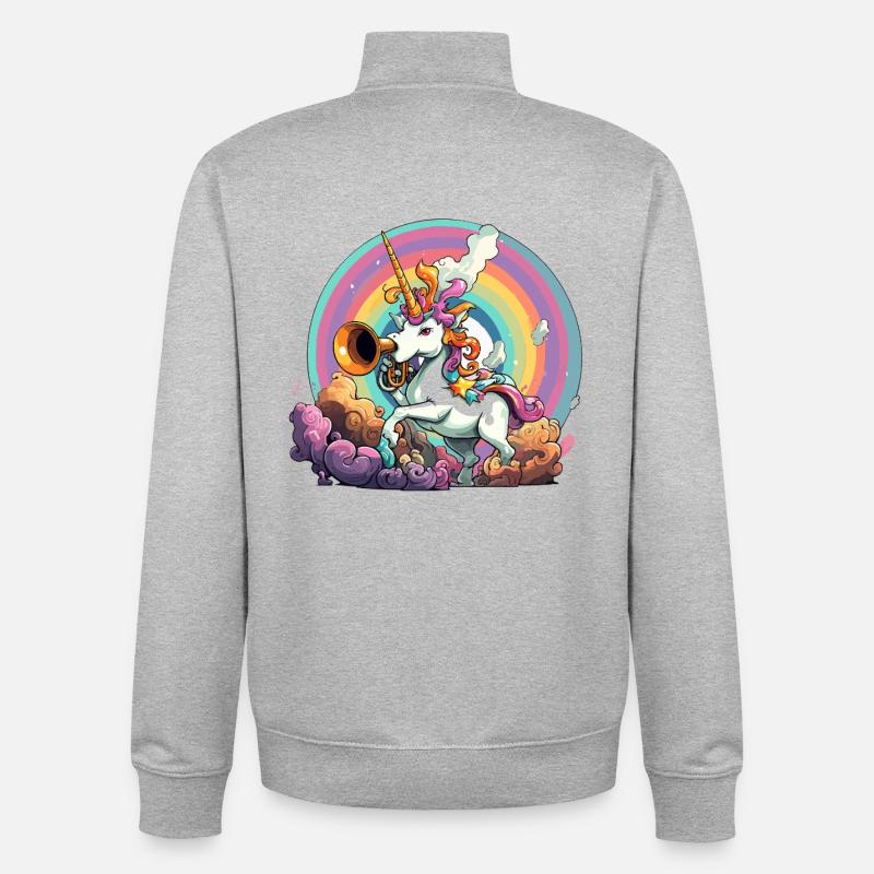 Regenbogen-Unicorn mit Trompete - Unisex Organic Zip Sweatshirt von Stanley/Stella - Grau meliert