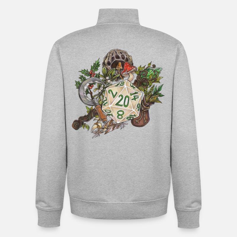 RPG Tabletop D20 Dice Gift Druid - Unisex Organic Zip Sweatshirt by Stanley/Stella - heather grey
