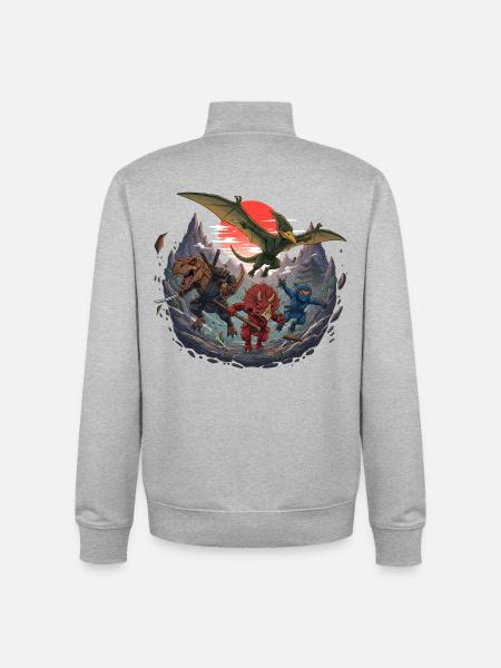 Dino Ninja - Unisex Organic Zip Sweatshirt by Stanley/Stella - heather grey