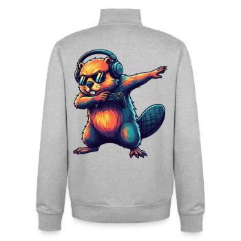 Gamer Beaver spielt Videospielkunst - Unisex Organic Zip Sweatshirt von Stanley/Stella - Grau meliert - Hinten - AI Model Male 185 light (185cm)