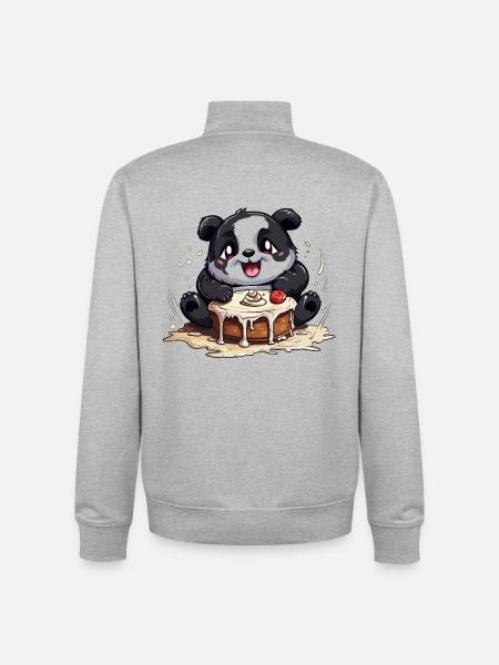 Kawaii Panda Cake Delight - Unisex Organic Zip Sweatshirt by Stanley/Stella - heather grey