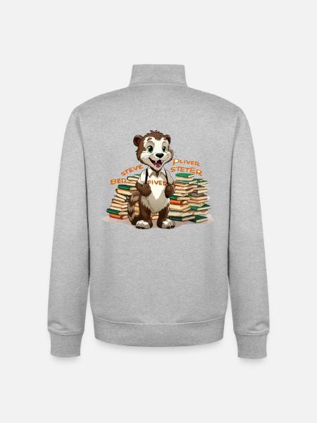 Otter Lernheld mit Büchern - Unisex Organic Zip Sweatshirt von Stanley/Stella - Grau meliert