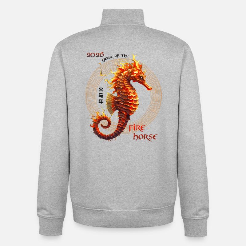 Hippocampe de Feu 2026 – Année de bébé 2026 - Sweat zippé unisexe en coton bio Stanley/Stella - gris chiné