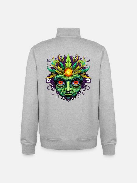 Psychedelisches Maskengesicht mit Sonnenkrone - Unisex Organic Zip Sweatshirt von Stanley/Stella - Grau meliert