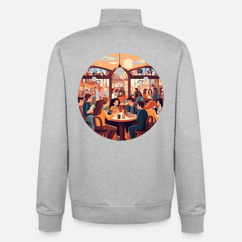 Cafe conversations in the evening light - Unisex Organic Zip Sweatshirt by Stanley/Stella - heather grey