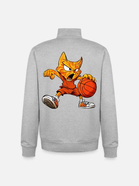 Basketball Cats - Cool Cat - Unisex Organic Zip Sweatshirt by Stanley/Stella - heather grey
