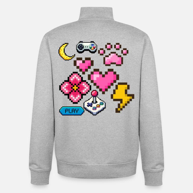 Pixel Game - Sweat zippé unisexe en coton bio Stanley/Stella - gris chiné