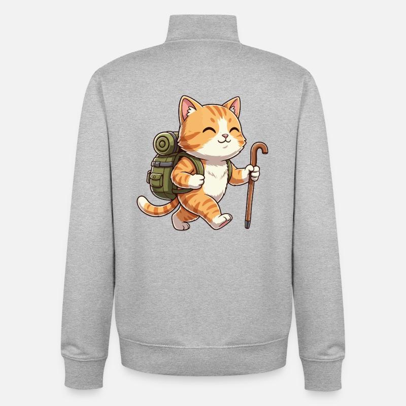 Art de randonnée chaton mignon - Sweat zippé unisexe en coton bio Stanley/Stella - gris chiné