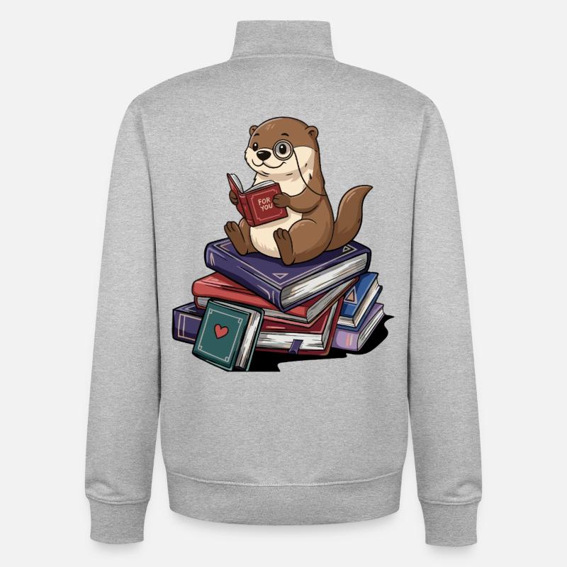 Bücherwurm-Otter-Tier-Lesen-Bücher Kunst - Unisex Organic Zip Sweatshirt von Stanley/Stella - Grau meliert