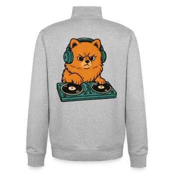 DJ rétro Zwergspitz : Poméranian à la platine - Sweat zippé unisexe en coton bio Stanley/Stella - gris chiné - Dos - AI Model Male 185 light (185cm)