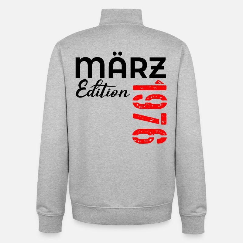 51e anniversaire 1976 mars - Sweat zippé unisexe en coton bio Stanley/Stella - gris chiné