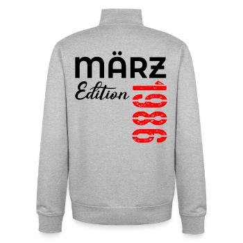 41. Geburtstag März 1986 - Unisex Organic Zip Sweatshirt von Stanley/Stella - Grau meliert - Hinten - AI Model Male 185 light (185cm)