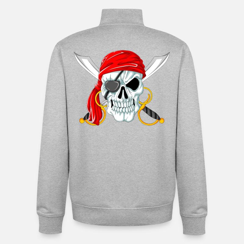 Piratenschädel mit Schwertern Jolly Roger Design - Unisex Organic Zip Sweatshirt von Stanley/Stella - Grau meliert
