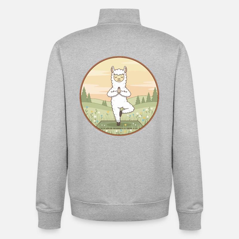 Yoga Llama Alpaca Doing Tree Pose - Unisex Organic Zip Sweatshirt by Stanley/Stella - heather grey