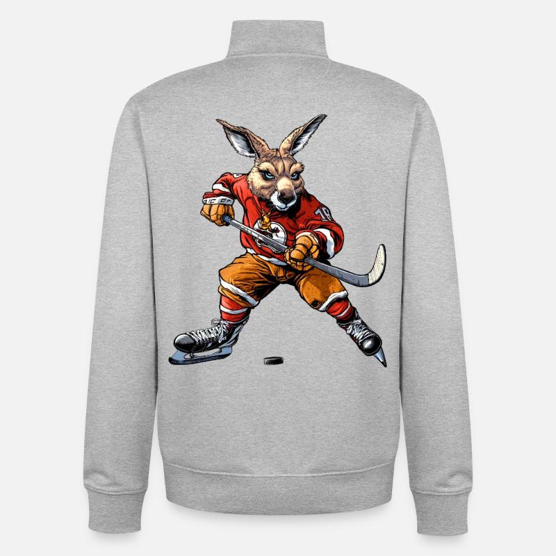 Hockey sur glace des Kangourous - Sweat zippé unisexe en coton bio Stanley/Stella - gris chiné