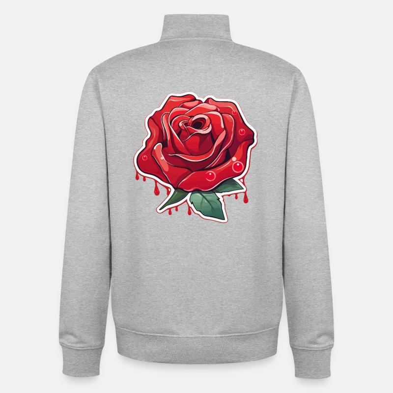 Blutrote Rose Tattoo Stil - Unisex Organic Zip Sweatshirt von Stanley/Stella - Grau meliert