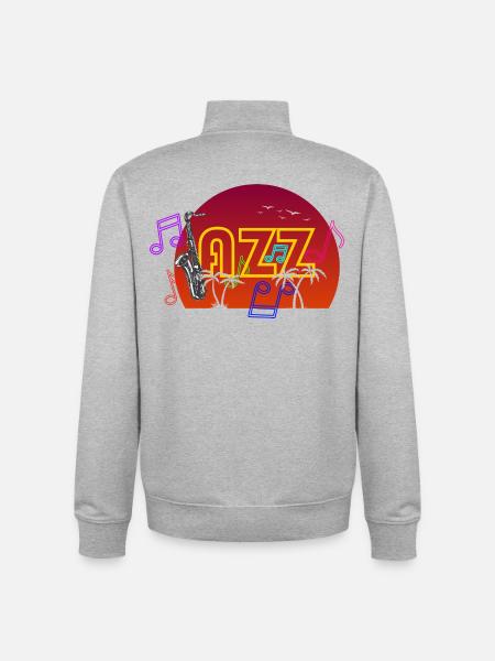 Jazz Sunset Neon Sax - Unisex Organic Zip Sweatshirt by Stanley/Stella - heather grey