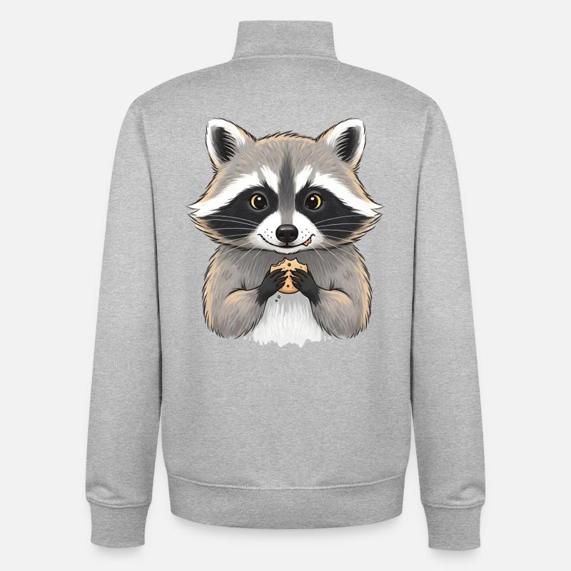 Raton laveur câlin avec biscuit - Sweat zippé unisexe en coton bio Stanley/Stella - gris chiné