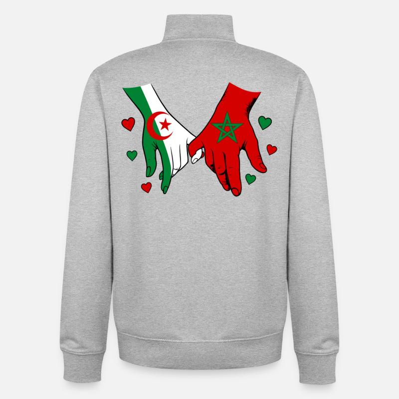 Algérie-Maroc Drapeau main dans la main - Sweat zippé unisexe en coton bio Stanley/Stella - gris chiné