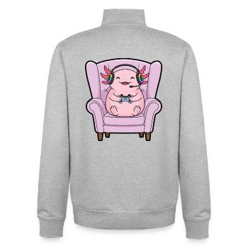 Gamer Axolotl Fisch spielt Videospiele - Unisex Organic Zip Sweatshirt von Stanley/Stella - Grau meliert - Hinten - AI Model Male 185 light (185cm)