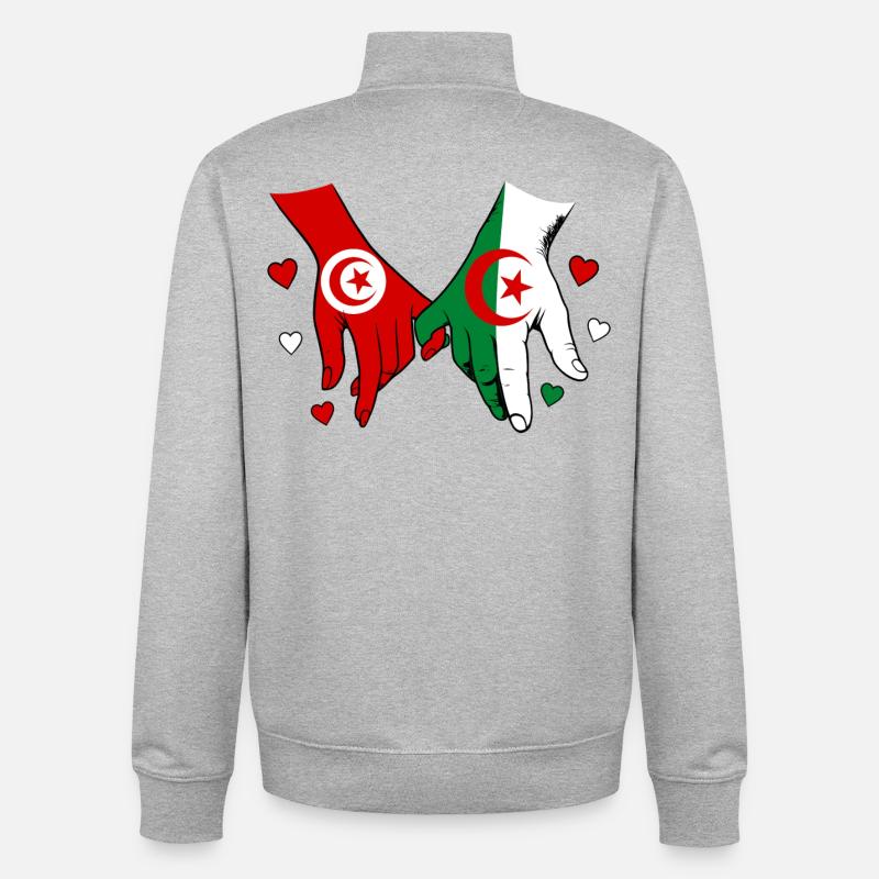 Tunisie-Algérie Drapeau main dans la main - Sweat zippé unisexe en coton bio Stanley/Stella - gris chiné