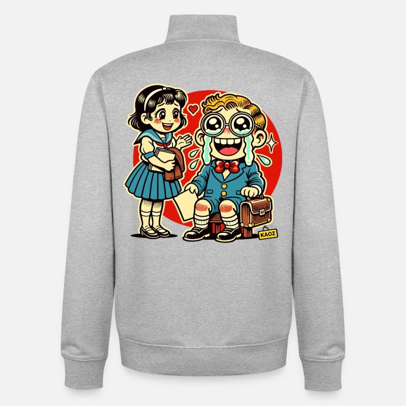 Retro Schulkinder mit Herz Hintergrund - Unisex Organic Zip Sweatshirt von Stanley/Stella - Grau meliert